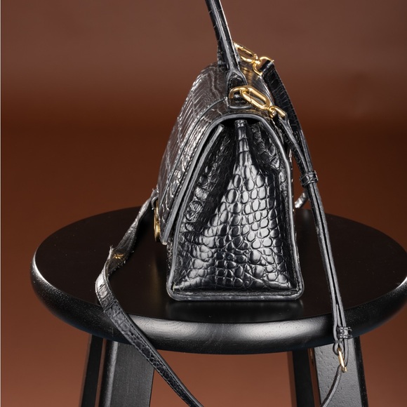 PRE-LOVED* BALENCIAGA HOURGLASS XS CROC EMBOSSED LEATHER TOP HANDLE SATCHEL - Picture 7 of 12